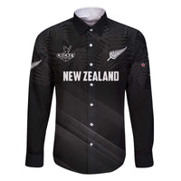 Custom New Zealand Cricket Family Matching Off The Shoulder Long Sleeve Dress and Hawaiian Shirt Aotearoa Black Cap Come On LT01 Dad's Shirt - Long Sleeve Black - Polynesian Pride