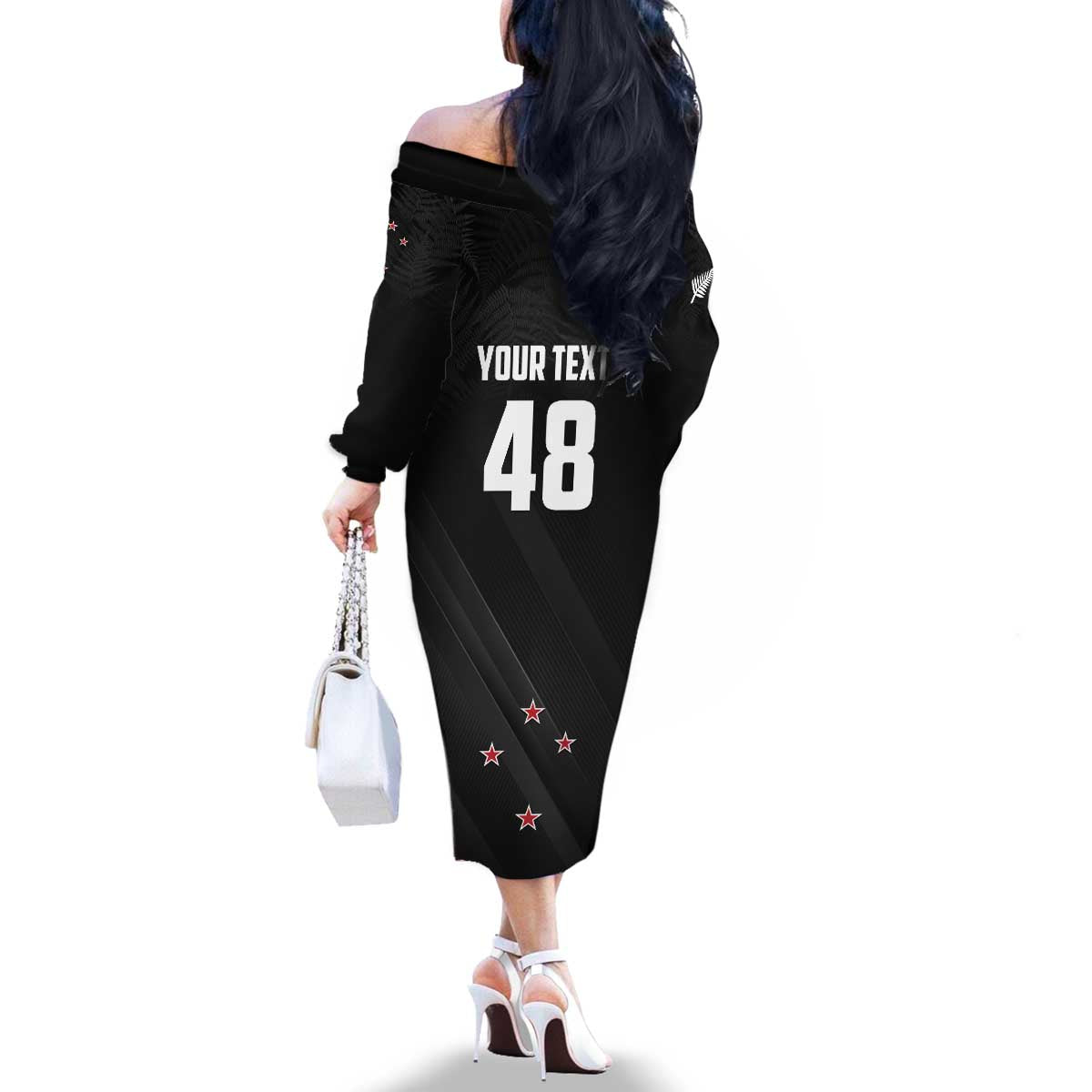 Custom New Zealand Cricket Family Matching Off The Shoulder Long Sleeve Dress and Hawaiian Shirt Aotearoa Black Cap Come On LT01 - Polynesian Pride