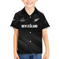 Custom New Zealand Cricket Family Matching Off The Shoulder Long Sleeve Dress and Hawaiian Shirt Aotearoa Black Cap Come On LT01 Son's Shirt Black - Polynesian Pride