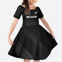 Custom New Zealand Cricket Family Matching Off Shoulder Maxi Dress and Hawaiian Shirt Aotearoa Black Cap Come On LT01 Daughter's Dress Black - Polynesian Pride