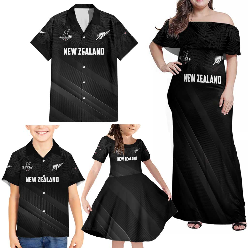 Custom New Zealand Cricket Family Matching Off Shoulder Maxi Dress and Hawaiian Shirt Aotearoa Black Cap Come On LT01 - Polynesian Pride