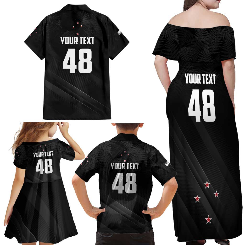Custom New Zealand Cricket Family Matching Off Shoulder Maxi Dress and Hawaiian Shirt Aotearoa Black Cap Come On LT01 - Polynesian Pride