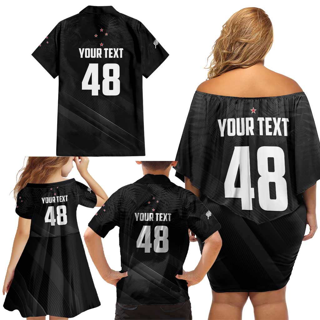 Custom New Zealand Cricket Family Matching Off Shoulder Short Dress and Hawaiian Shirt Aotearoa Black Cap Come On LT01 - Polynesian Pride