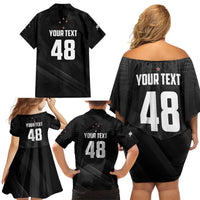 Custom New Zealand Cricket Family Matching Off Shoulder Short Dress and Hawaiian Shirt Aotearoa Black Cap Come On LT01 - Polynesian Pride