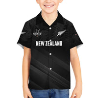 Custom New Zealand Cricket Family Matching Off Shoulder Short Dress and Hawaiian Shirt Aotearoa Black Cap Come On LT01 Son's Shirt Black - Polynesian Pride
