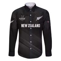 Custom New Zealand Cricket Family Matching Puletasi and Hawaiian Shirt Aotearoa Black Cap Come On LT01 Dad's Shirt - Long Sleeve Black - Polynesian Pride