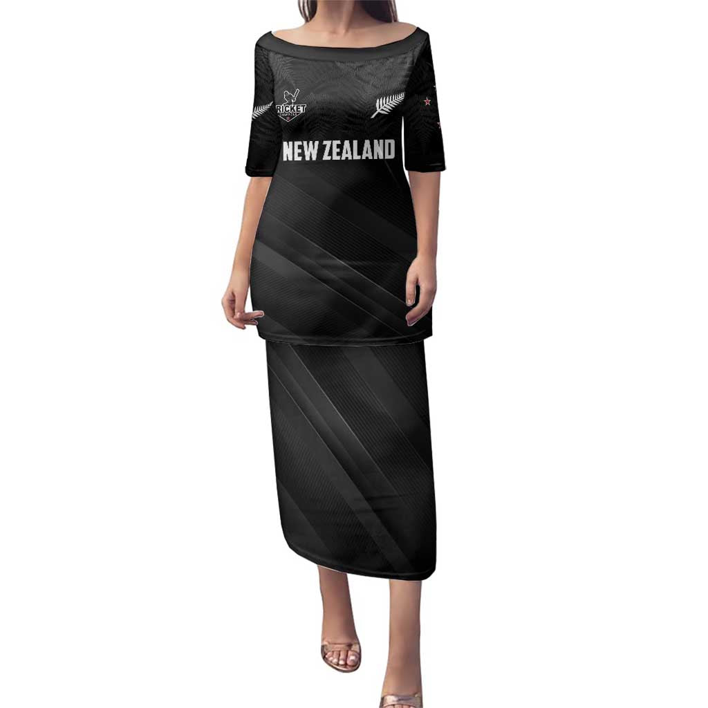Custom New Zealand Cricket Family Matching Puletasi and Hawaiian Shirt Aotearoa Black Cap Come On LT01 Mom's Dress Black - Polynesian Pride