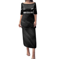 Custom New Zealand Cricket Family Matching Puletasi and Hawaiian Shirt Aotearoa Black Cap Come On LT01 Mom's Dress Black - Polynesian Pride