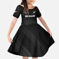 Custom New Zealand Cricket Family Matching Tank Maxi Dress and Hawaiian Shirt Aotearoa Black Cap Come On LT01 Daughter's Dress Black - Polynesian Pride