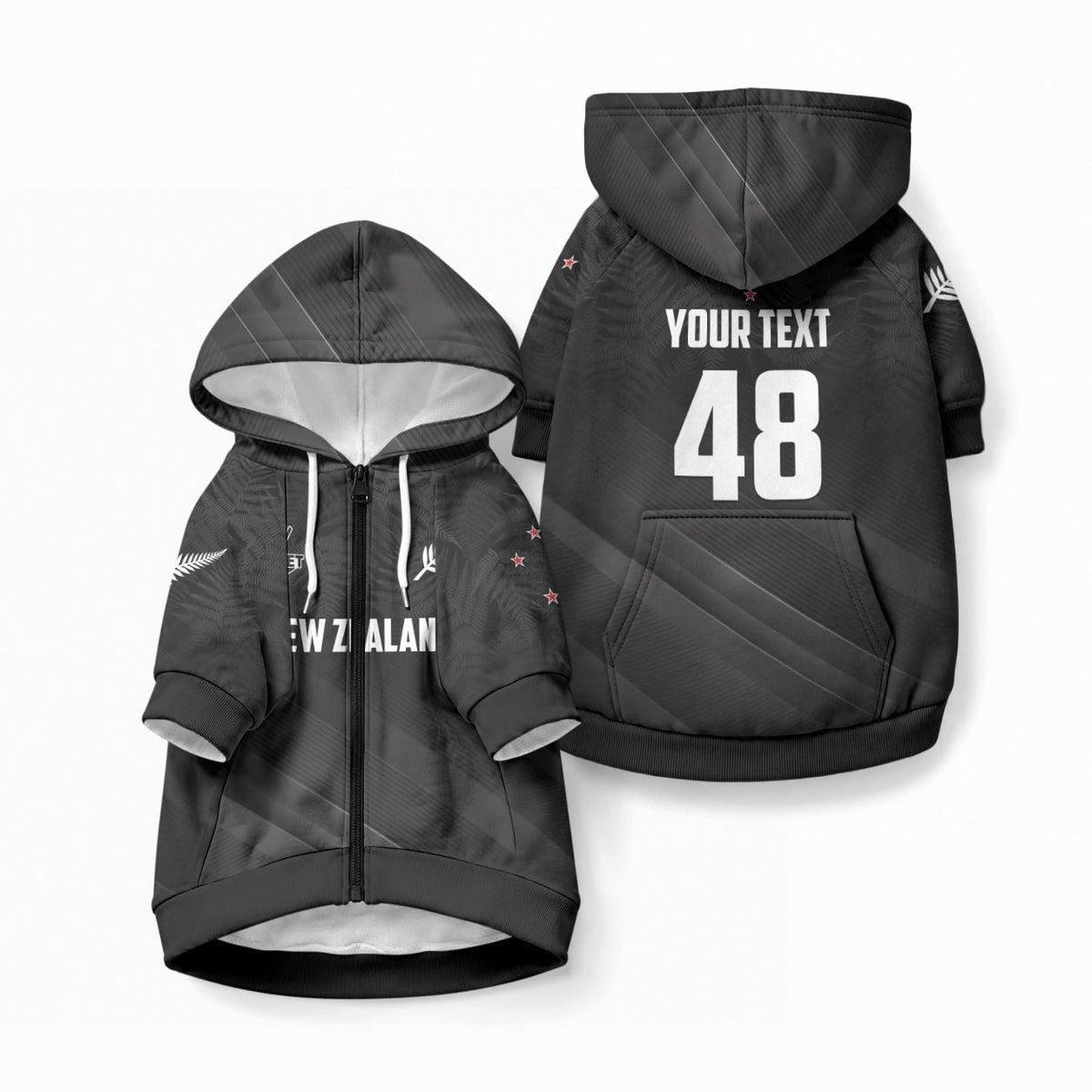 Custom New Zealand Cricket Pet Hoodie Aotearoa Black Cap Come On LT01 Zip-up Black - Polynesian Pride