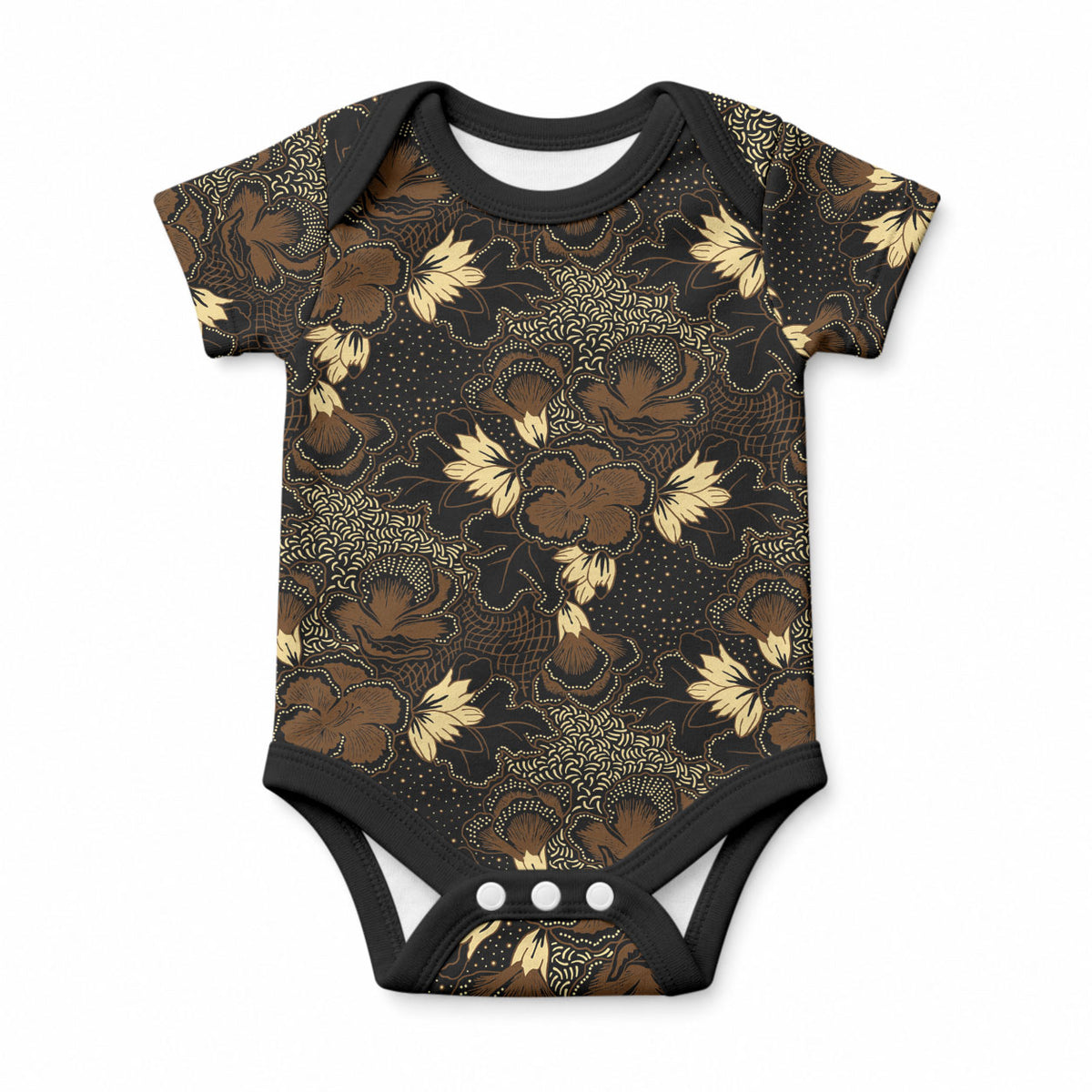 Javanese Batik Semen Baby Onesie Indonesian Traditional Pattern LT01 Black - Polynesian Pride