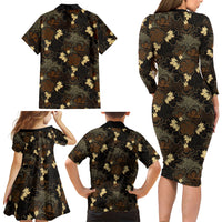 Javanese Batik Semen Family Matching Long Sleeve Bodycon Dress and Hawaiian Shirt Indonesian Traditional Pattern