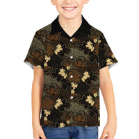 Javanese Batik Semen Family Matching Off Shoulder Maxi Dress and Hawaiian Shirt Indonesian Traditional Pattern