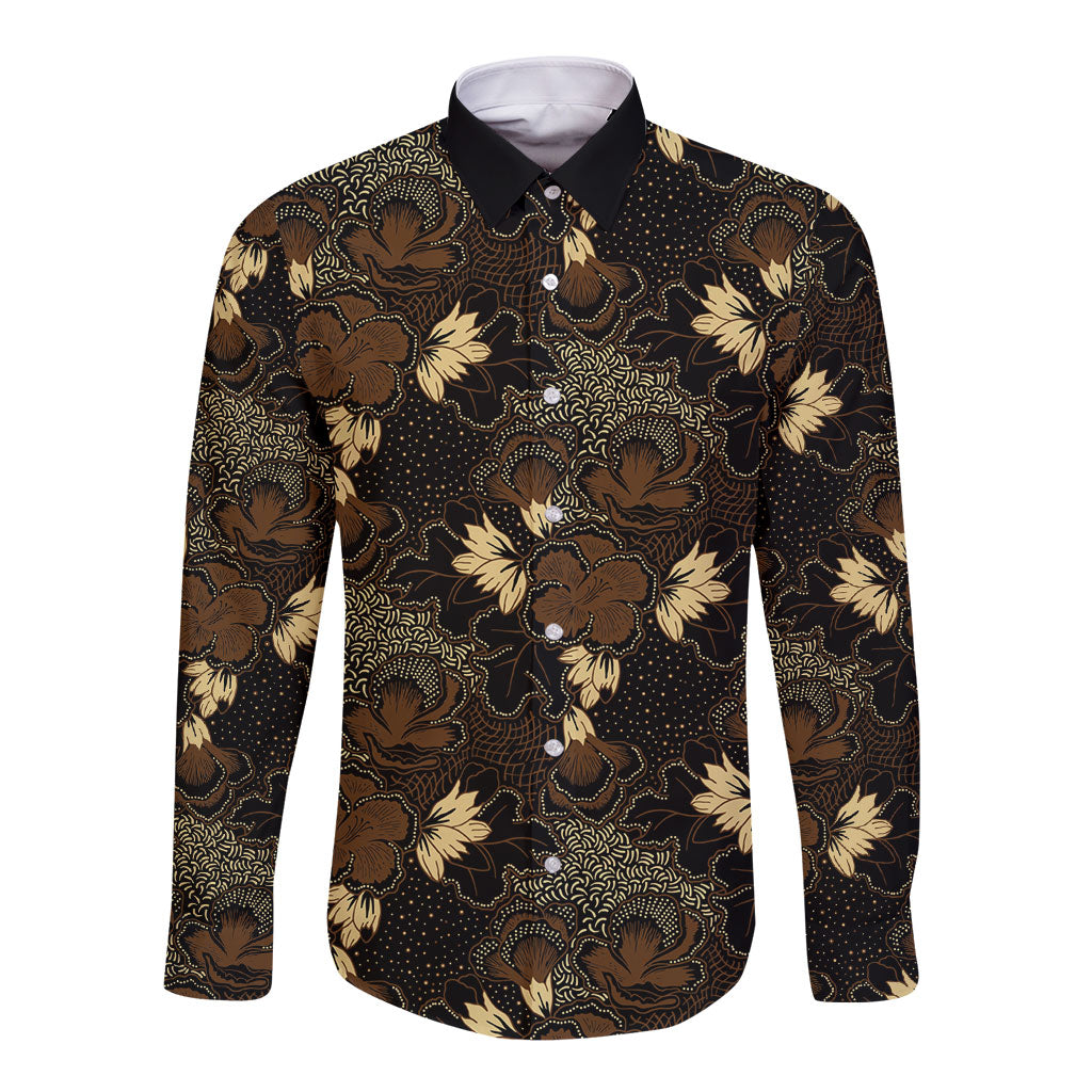 Javanese Batik Semen Long Sleeve Button Shirt Indonesian Traditional Pattern LT01 Unisex Black - Polynesian Pride