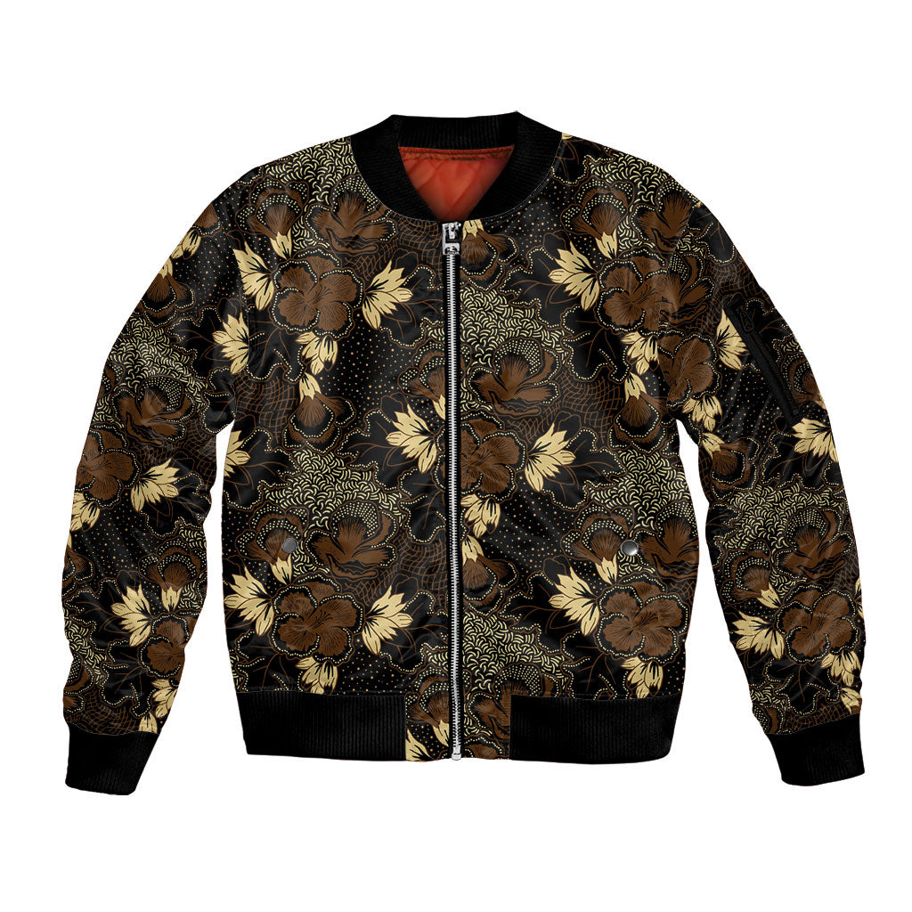 Javanese Batik Semen Sleeve Zip Bomber Jacket Indonesian Traditional Pattern