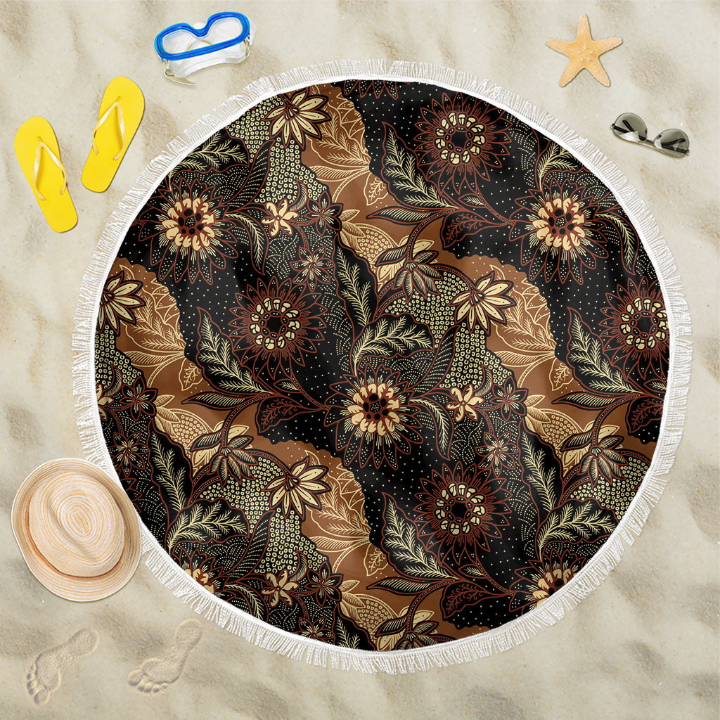Batik Pedalaman Semen Lereng Style Beach Blanket Indonesian Traditional Pattern LT01 One Size 150cm Black - Polynesian Pride