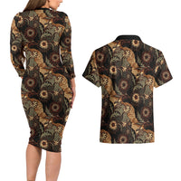 Batik Pedalaman Semen Lereng Style Couples Matching Long Sleeve Bodycon Dress and Hawaiian Shirt Indonesian Traditional Pattern