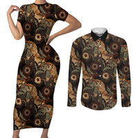 Batik Pedalaman Semen Lereng Style Couples Matching Short Sleeve Bodycon Dress and Long Sleeve Button Shirt Indonesian Traditional Pattern