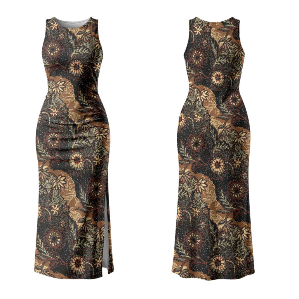 Batik Pedalaman Semen Lereng Style Couples Matching Tank Maxi Dress and Hawaiian Shirt Indonesian Traditional Pattern LT01 - Polynesian Pride