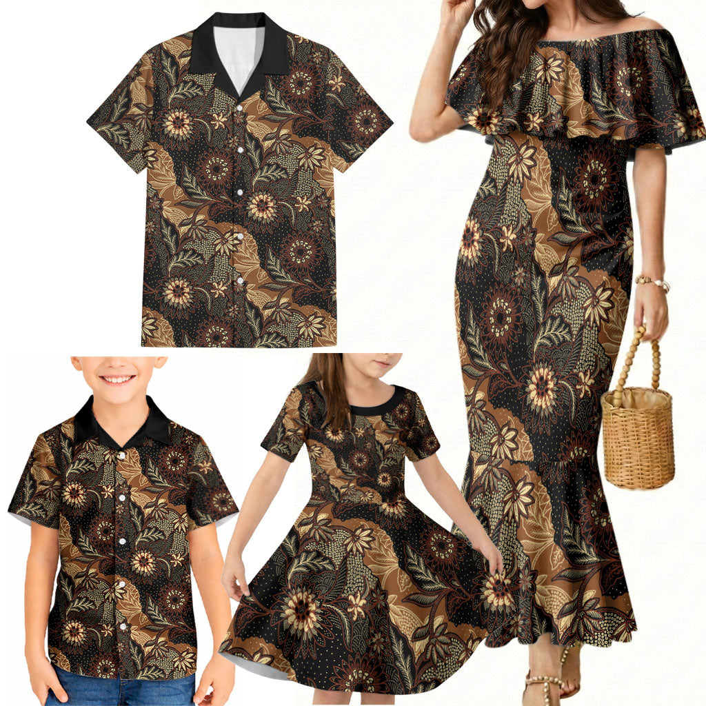 Batik Pedalaman Semen Lereng Style Family Matching Mermaid Dress and Hawaiian Shirt Indonesian Traditional Pattern LT01 - Polynesian Pride