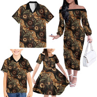 Batik Pedalaman Semen Lereng Style Family Matching Off The Shoulder Long Sleeve Dress and Hawaiian Shirt Indonesian Traditional Pattern LT01 - Polynesian Pride