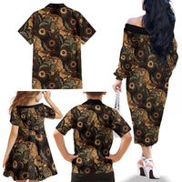Batik Pedalaman Semen Lereng Style Family Matching Off The Shoulder Long Sleeve Dress and Hawaiian Shirt Indonesian Traditional Pattern LT01 - Polynesian Pride