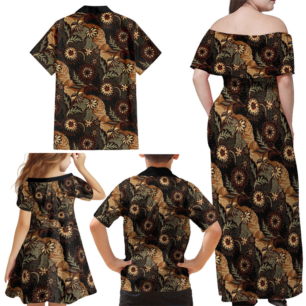 Batik Pedalaman Semen Lereng Style Family Matching Off Shoulder Maxi Dress and Hawaiian Shirt Indonesian Traditional Pattern LT01 - Polynesian Pride