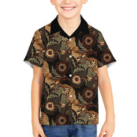 Batik Pedalaman Semen Lereng Style Family Matching Off Shoulder Maxi Dress and Hawaiian Shirt Indonesian Traditional Pattern LT01 Son's Shirt Black - Polynesian Pride