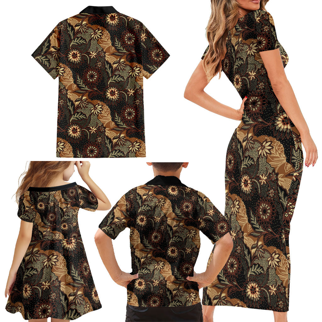 Batik Pedalaman Semen Lereng Style Family Matching Short Sleeve Bodycon Dress and Hawaiian Shirt Indonesian Traditional Pattern LT01 - Polynesian Pride