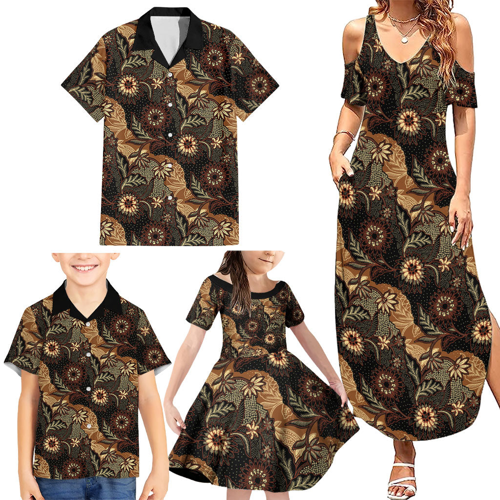 Batik Pedalaman Semen Lereng Style Family Matching Summer Maxi Dress and Hawaiian Shirt Indonesian Traditional Pattern LT01 - Polynesian Pride
