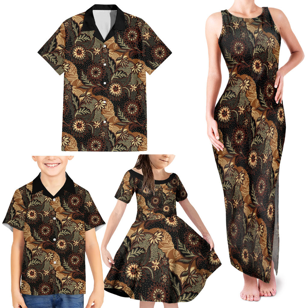 Batik Pedalaman Semen Lereng Style Family Matching Tank Maxi Dress and Hawaiian Shirt Indonesian Traditional Pattern LT01 - Polynesian Pride