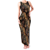 Batik Pedalaman Semen Lereng Style Family Matching Tank Maxi Dress and Hawaiian Shirt Indonesian Traditional Pattern LT01 Mom's Dress Black - Polynesian Pride