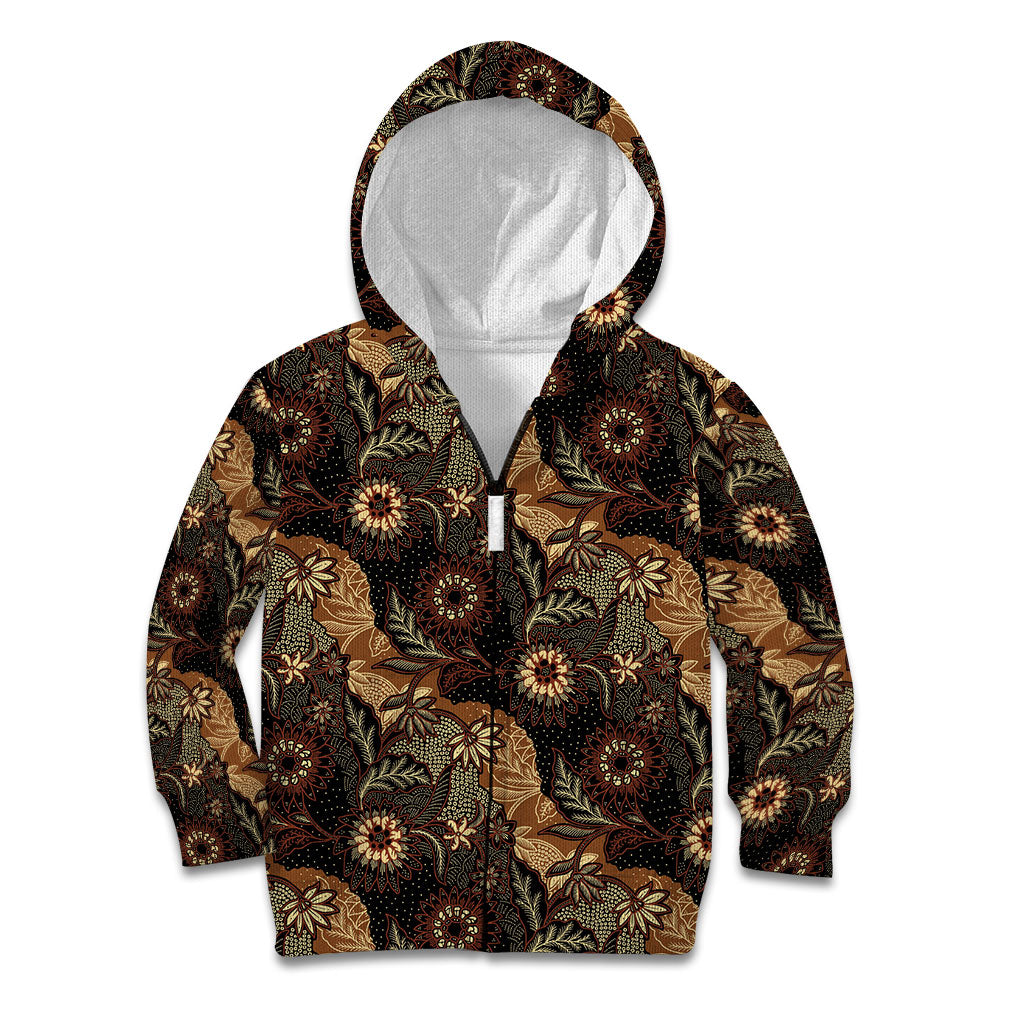Batik Pedalaman Semen Lereng Style Kid Hoodie Indonesian Traditional Pattern LT01 Zip Hoodie Black - Polynesian Pride
