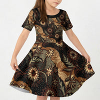 Batik Pedalaman Semen Lereng Style Kid Short Sleeve Dress Indonesian Traditional Pattern LT01 KID Black - Polynesian Pride