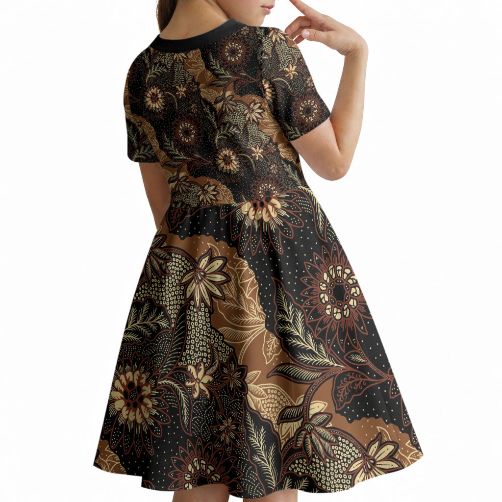 Batik Pedalaman Semen Lereng Style Kid Short Sleeve Dress Indonesian Traditional Pattern LT01 - Polynesian Pride