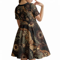 Batik Pedalaman Semen Lereng Style Kid Short Sleeve Dress Indonesian Traditional Pattern LT01 - Polynesian Pride