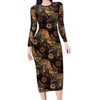 Batik Pedalaman Semen Lereng Style Long Sleeve Bodycon Dress Indonesian Traditional Pattern