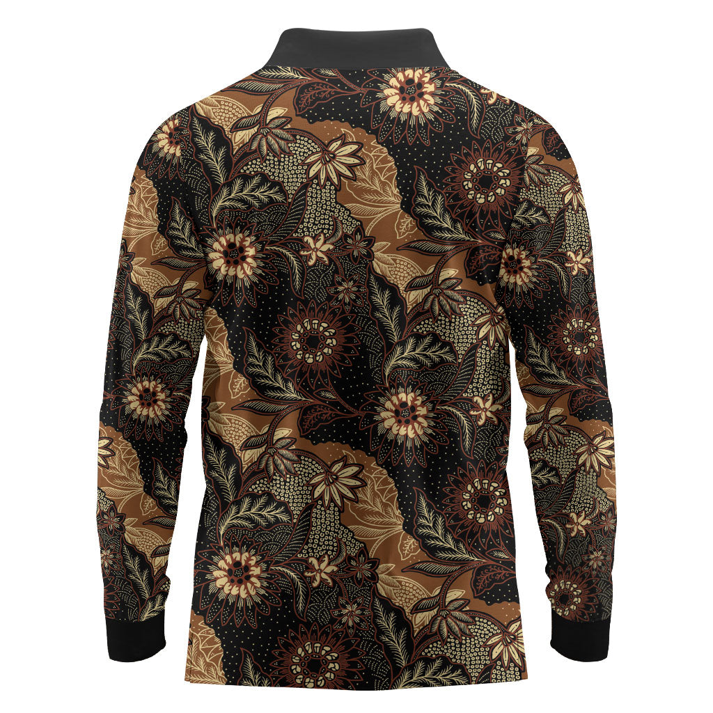 Batik Pedalaman Semen Lereng Style Long Sleeve Polo Shirt Indonesian Traditional Pattern LT01 - Polynesian Pride