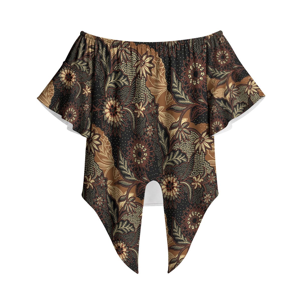 Batik Pedalaman Semen Lereng Style Off Shoulder Wrap Waist Top Indonesian Traditional Pattern LT01 Black - Polynesian Pride