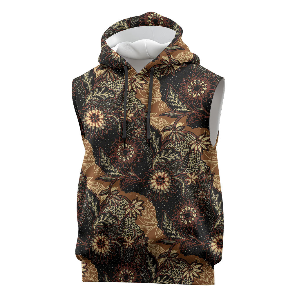 Batik Pedalaman Semen Lereng Style Sleeveless Hoodie Indonesian Traditional Pattern LT01 Black - Polynesian Pride