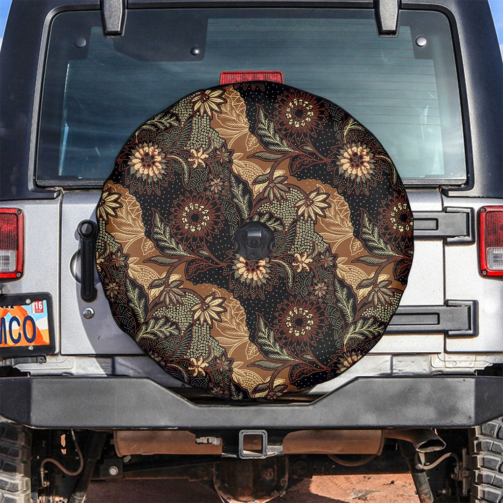 Batik Pedalaman Semen Lereng Style Spare Tire Cover Indonesian Traditional Pattern LT01 Black - Polynesian Pride