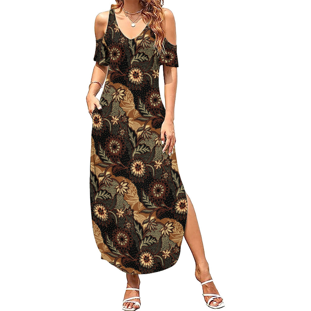 Batik Pedalaman Semen Lereng Style Summer Maxi Dress Indonesian Traditional Pattern LT01 Women Black - Polynesian Pride