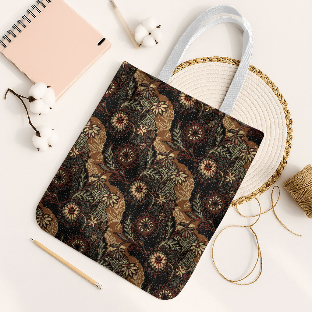 Batik Pedalaman Semen Lereng Style Tote Bag Indonesian Traditional Pattern LT01 White Strap One Size Black - Polynesian Pride