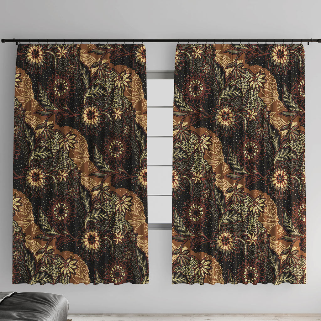 Batik Pedalaman Semen Lereng Style Window Curtain Indonesian Traditional Pattern LT01 With Hooks Black - Polynesian Pride