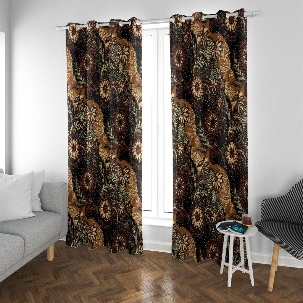 Batik Pedalaman Semen Lereng Style Window Curtain Indonesian Traditional Pattern LT01 With Grommets Black - Polynesian Pride