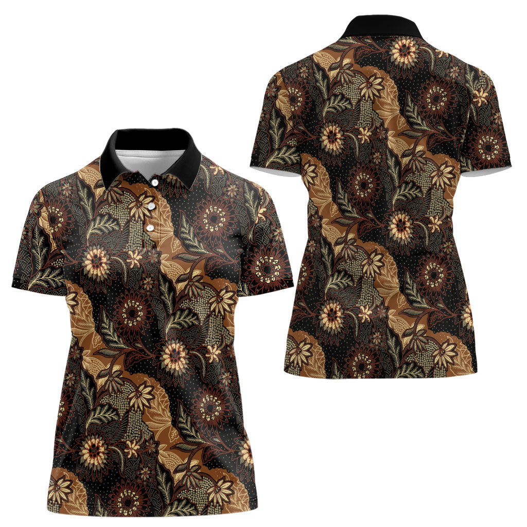 Batik Pedalaman Semen Lereng Style Women Polo Shirt Indonesian Traditional Pattern LT01 - Polynesian Pride