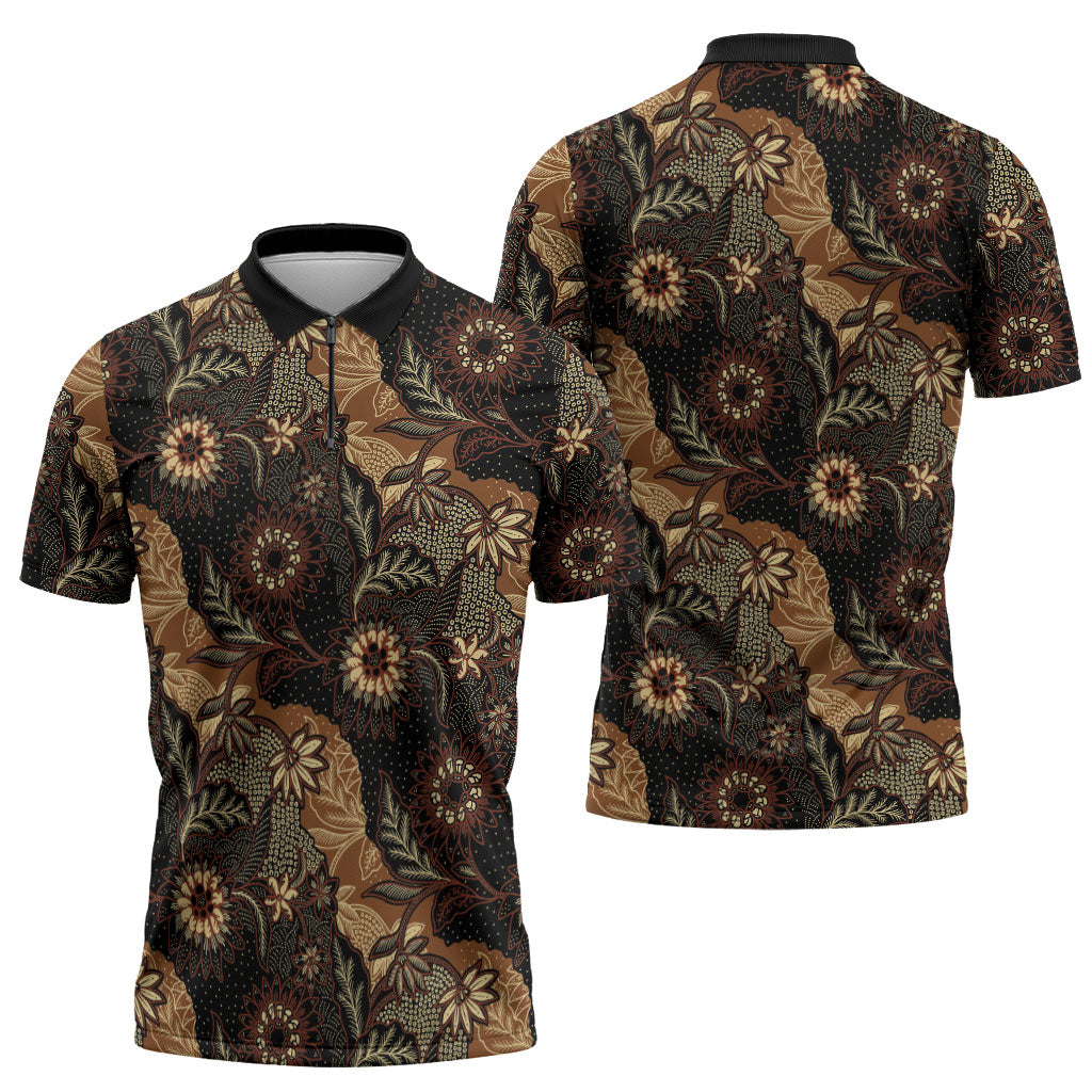 Batik Pedalaman Semen Lereng Style Zipper Polo Shirt Indonesian Traditional Pattern LT01 - Polynesian Pride