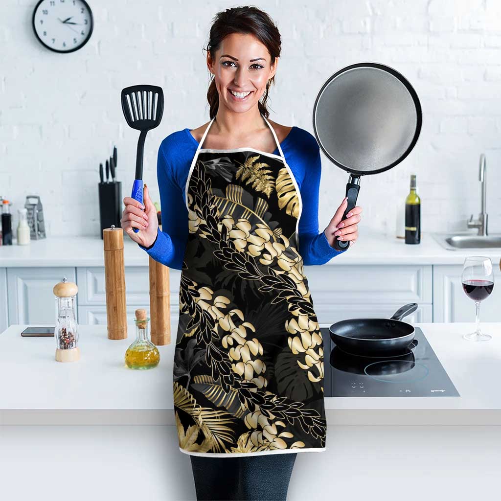 Gold Tropical Leaves Hawaii Mikioi Lei Apron Luxury Stylized - Polynesian Pride