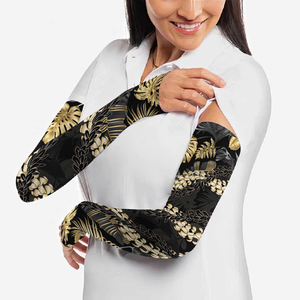 Gold Tropical Leaves Hawaii Mikioi Lei Arm Sleeves Luxury Stylized - Polynesian Pride