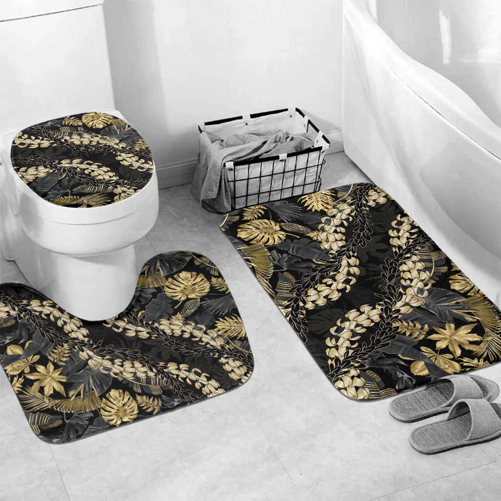 Gold Tropical Leaves Hawaii Mikioi Lei Bathroom Set Luxury Stylized - Polynesian Pride